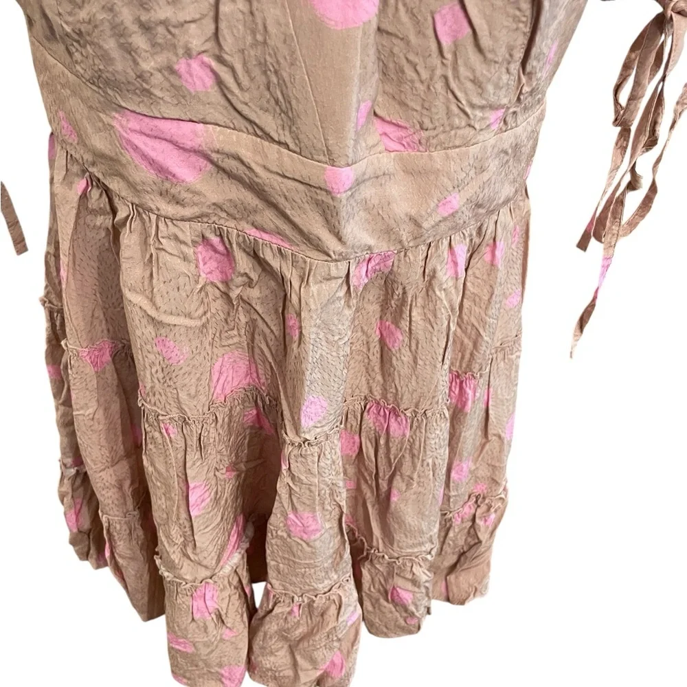 Ted Baker London Stefina Pastel Brown/Pink Polka Dot Tiered Mini Dres